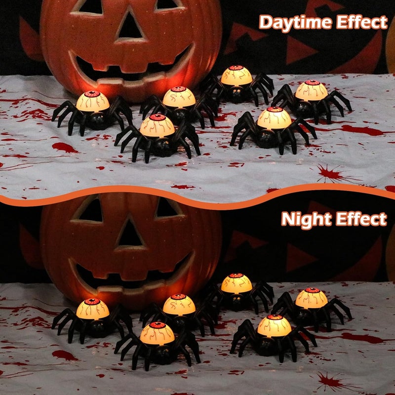 DRomance Halloween Flameless Flickering Candle Lights Battery Operated with 6H Timer, Spooky Spider Red Eyeballs Shaped LED Candles Cute Halloween Decoration Indoor(6 Pack, 2.8" x 3.5" x 1.3") - Image 5